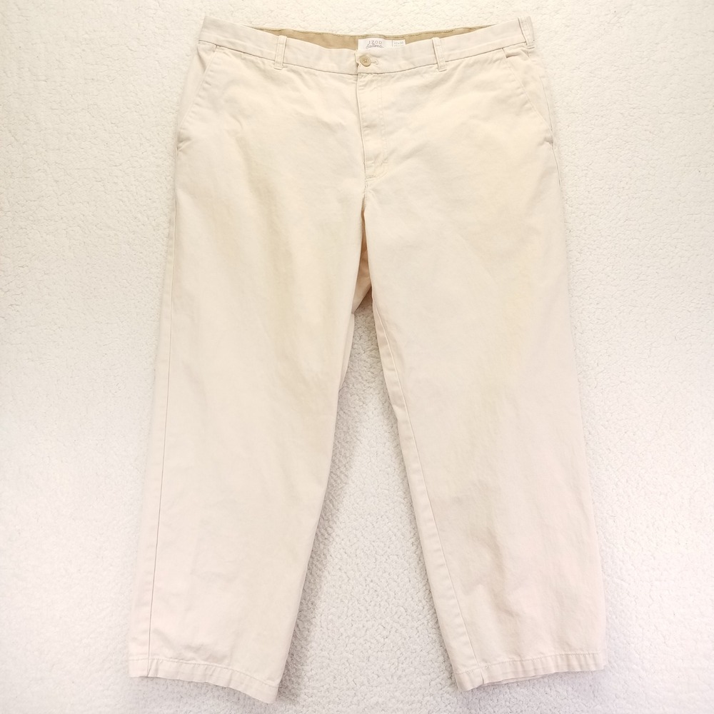 Izod Saltwater Men 42x30 Straight Leg Chino Pants Cream Khaki Cotton Twill